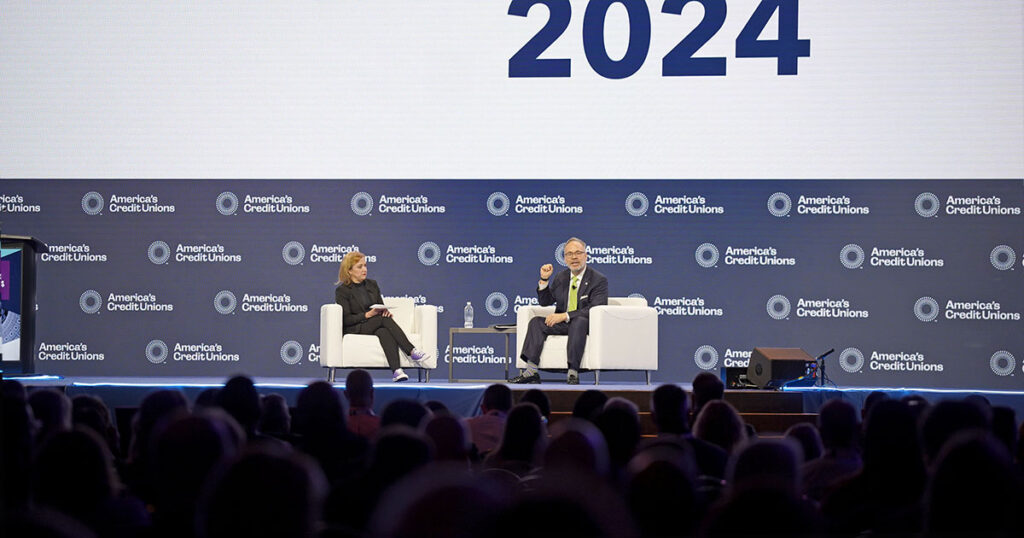 NCUA Chairman Todd Harper joined America’s Credit Unions Chief Advocacy Officer Carrie Hunt Monday at the 2024 Governmental Affairs Conference (GAC) for a fireside chat about the credit union system and the agency’s efforts to ensure safety and soundness.